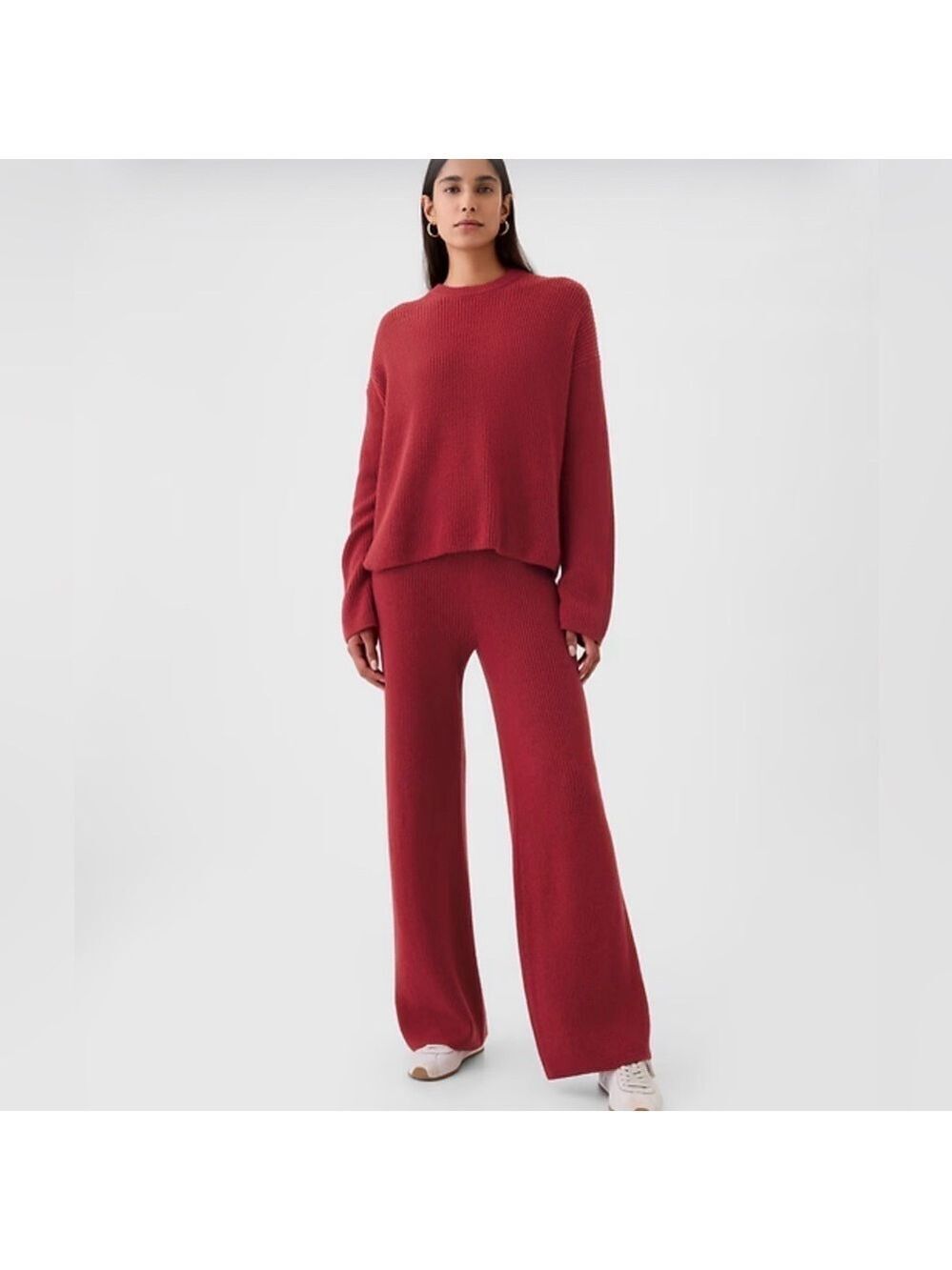 Gap Cashsoft Christmas Red Ribbed Shaker-Stitch Sweater Pants Cabincore NWOT